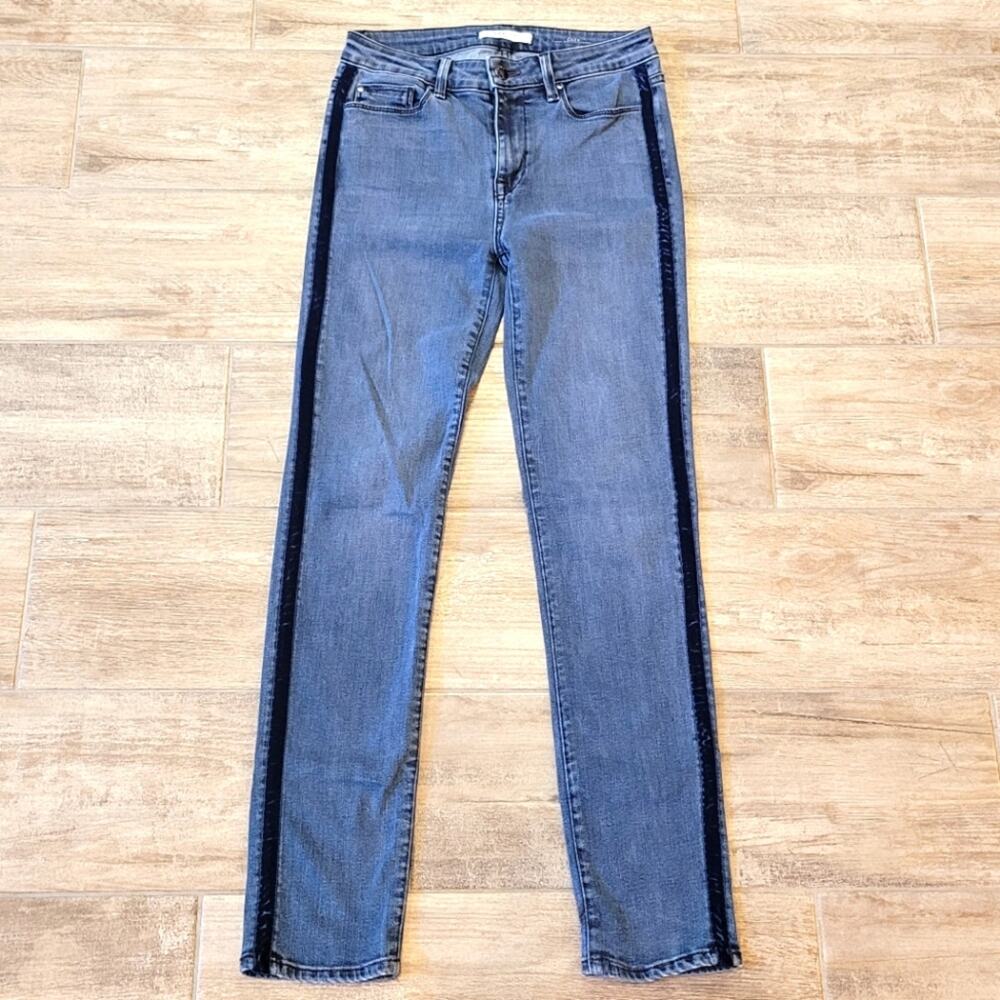 Fidelity Jeans Womens Size 27 Cher High Rise Slim Straight Piping Trim Blue Drop